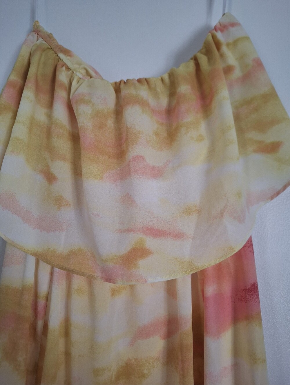 Lulu's Full Of Sunshine Strapless Watercolor Maxi Dress in Yellow & Pink Size M - Picture 7 of 14